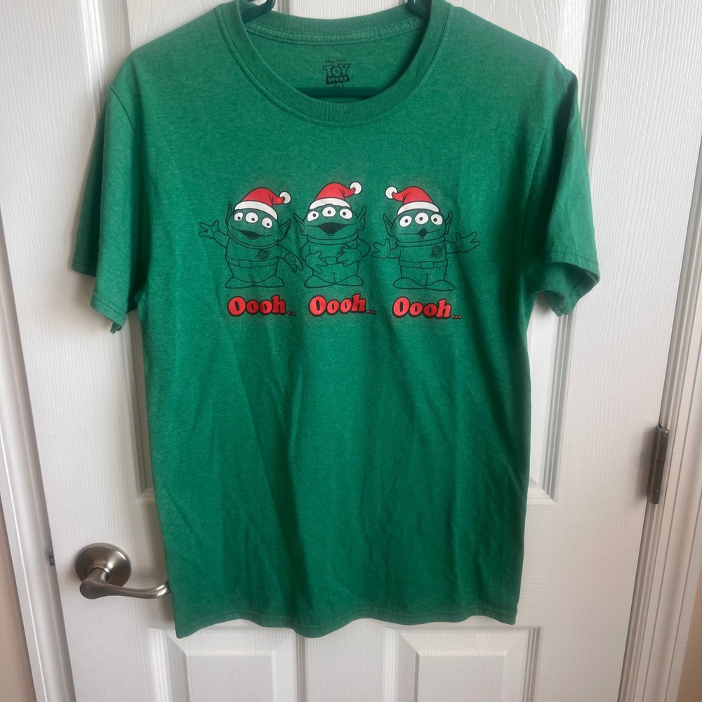 Toy Story Aliens Christmas Graphic Tee Holiday Green Cotton Blend Mens‎ Size S